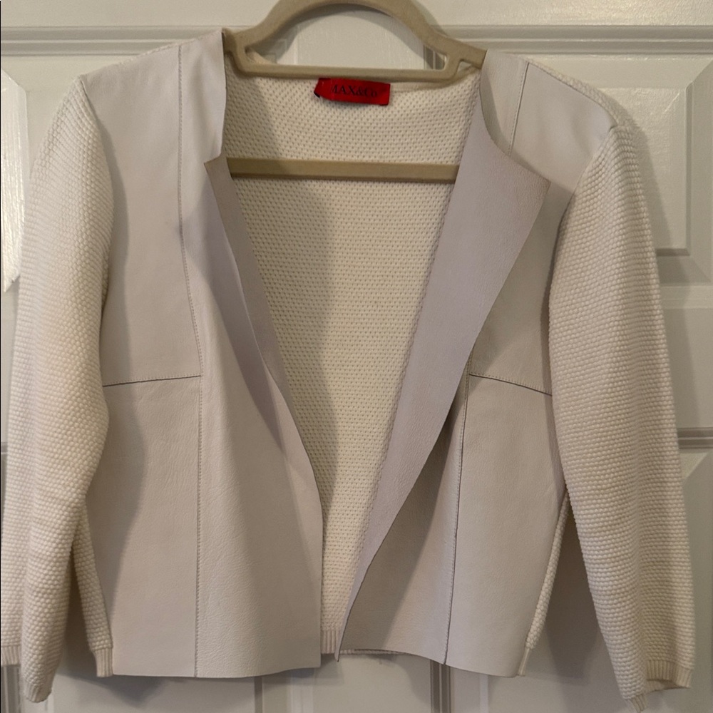 Max & Co Textured White Women's leather and knit Blazer